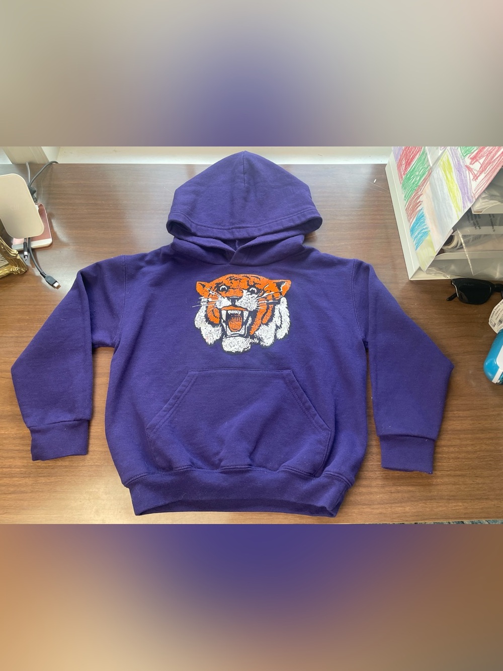 Champion Purple Kids Hoodie with Orange & White Tiger